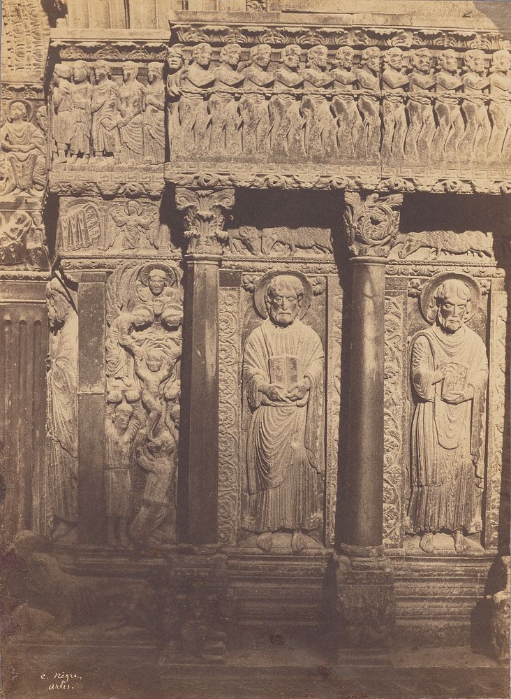 Right Side of the Main Portal of Saint Trophime, Arles, with Two Evangelists and the Damned by Charles Nègre