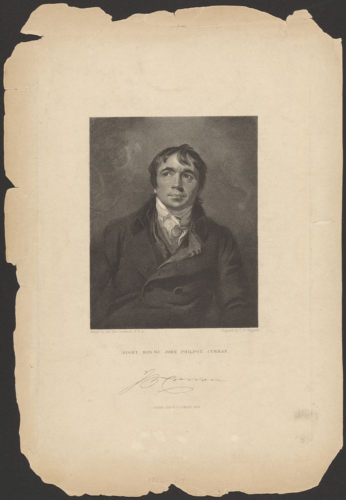 Engraving of a painting by Thomas Lawrence of John P. Curran by C J Wagstaff