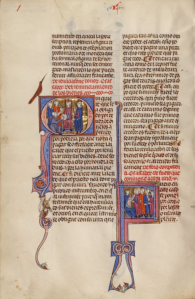 Initial Q: A Man Kneeling before a King; Initial F: An Attorney with Clients before a Judge by Michael Lupi de Çandiu
