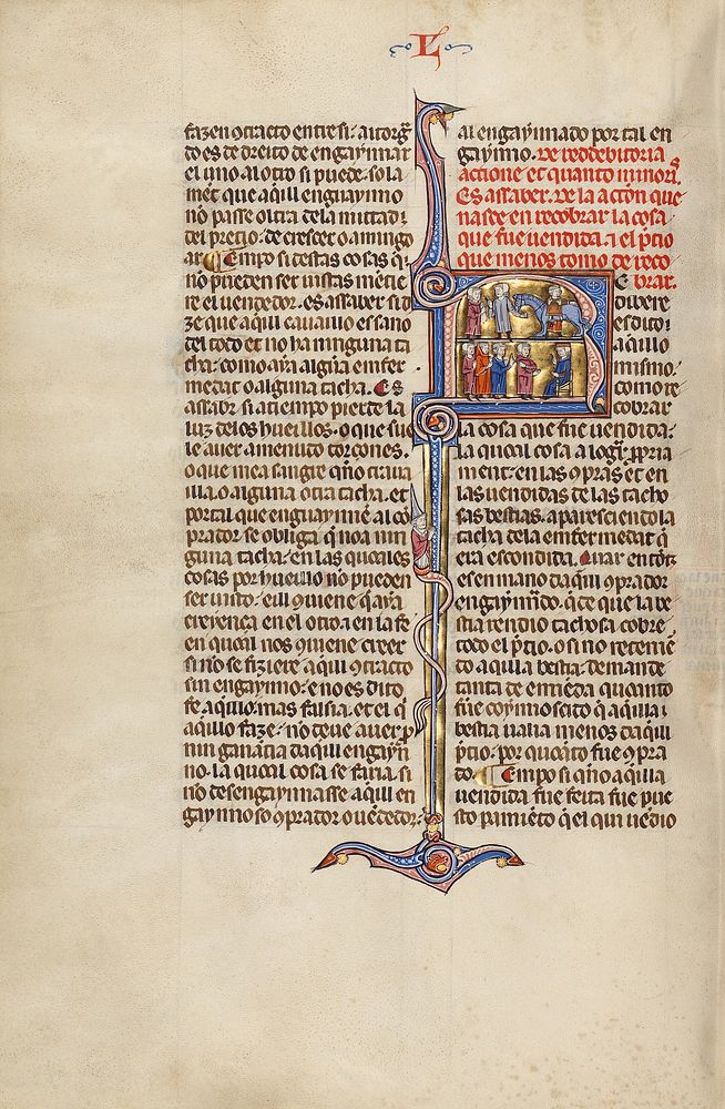 Initial R: Two Men Transacting the Sale of a Horse and Four Men before a Judge by Michael Lupi de Çandiu