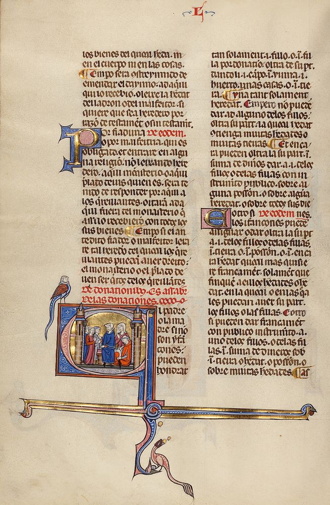 Initial E: Three Men Speaking to a Couple in the Presence of a Notary by Michael Lupi de Çandiu