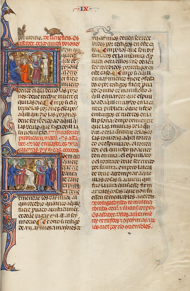 Initial I: A Man Giving a Goblet to a Man and Another Man Killed by Hanging; Initial I: A Man Disrobing and Another Man Led…