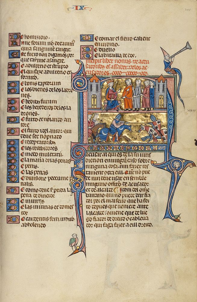 Initial N: A King Speaking to Four Men and A Joust between Two Knights by Michael Lupi de Çandiu