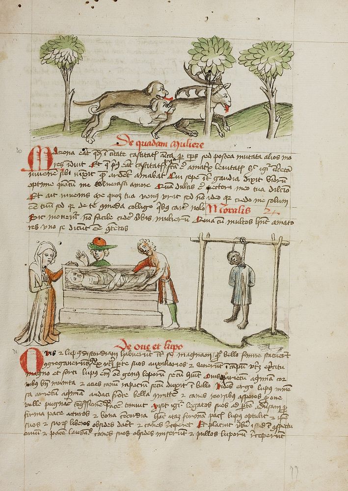 A Dog Hunting a Stag; A Man Killed by Hanging and A Woman Laying in a Coffin