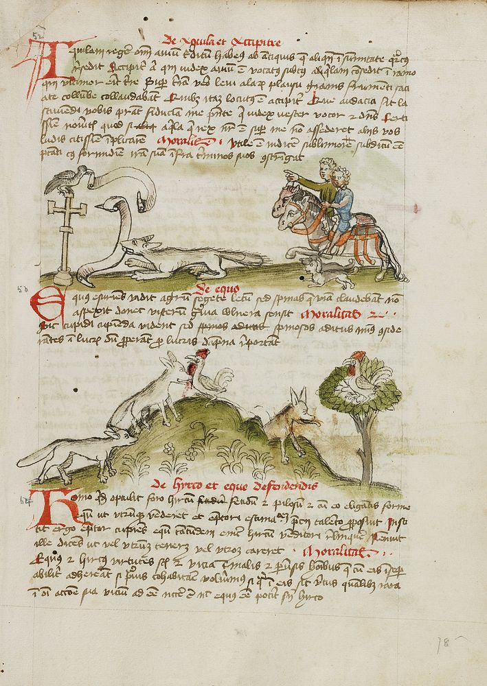 A Fox Threatening a Bird Perched on a Wayside Cross and Two Horsemen Pointing to the Scene; A Fox Running and Catching a…