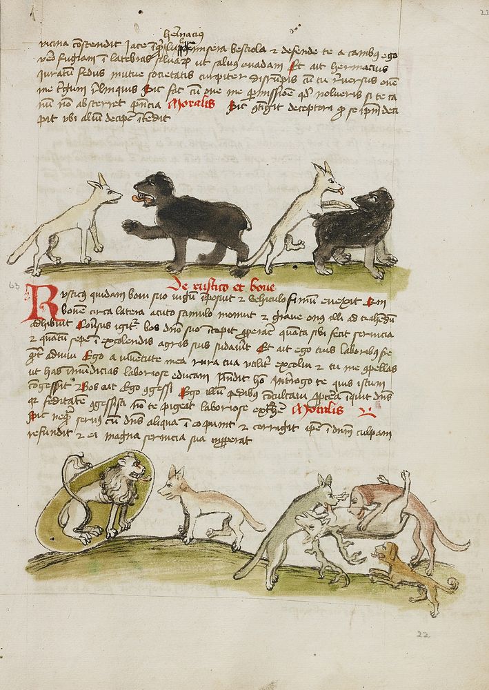 A Fox and a Bear; A Fox Attacking a Bear; A Lion in its Den and a Fox; Dogs Biting a Stag