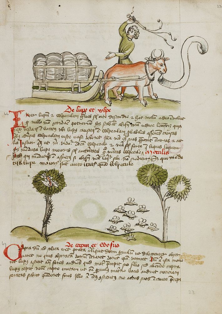A Farmer Driving an Ox and Wagon; Swarms of Insects