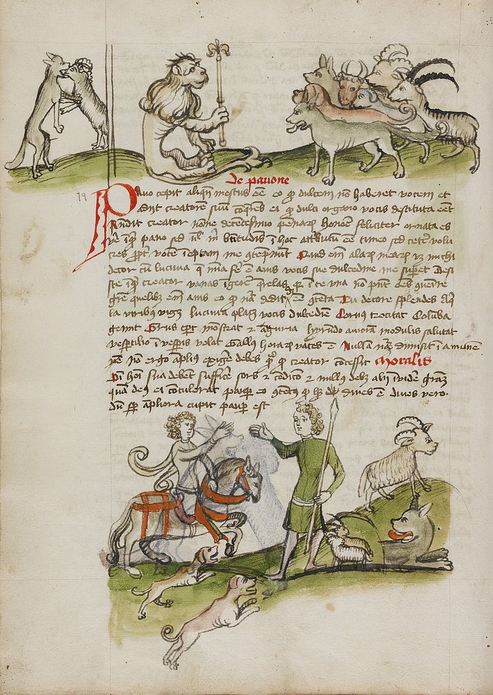 A Wolf Fighting with a Ram and a Lion with a Scepter before a Group of Animals; A Hunter with Dogs Encountering a Shepherd…