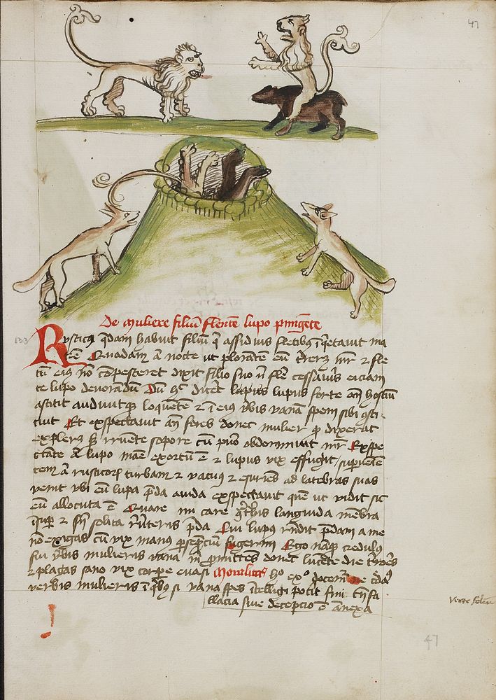A Lion Standing on the Back of a Bear; Two Foxes in a Hole which a Lion and Bear Fall Into