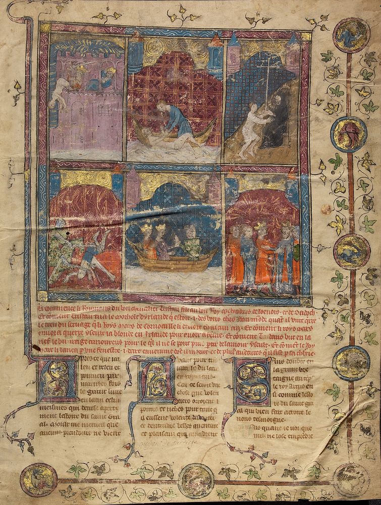King Pelias Throwing King Tanor in the Sea; King Tanor Pulled from the Sea; Sadoch Meeting a Hermit; Tristan Fighting a…