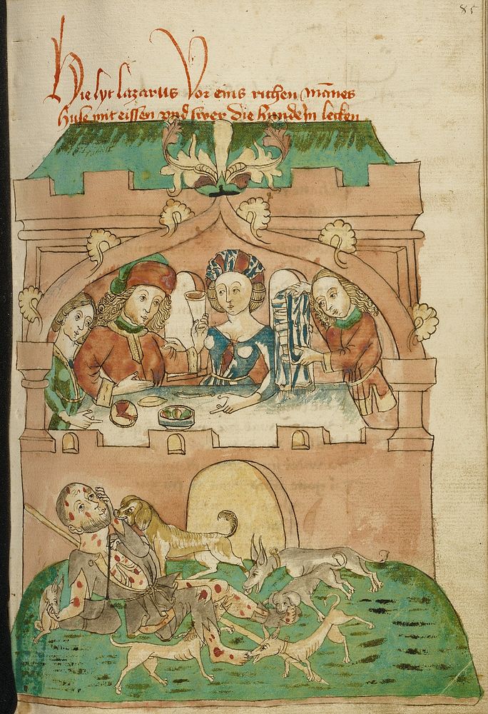 The Banquet of the Rich Man with Lazarus Outside Attacked by Dogs by Hans Schilling and Diebold Lauber