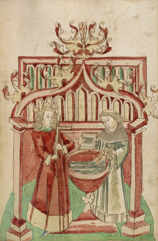 Josaphat before the Baptismal Font with a Tonsured Cleric by Hans Schilling and Diebold Lauber