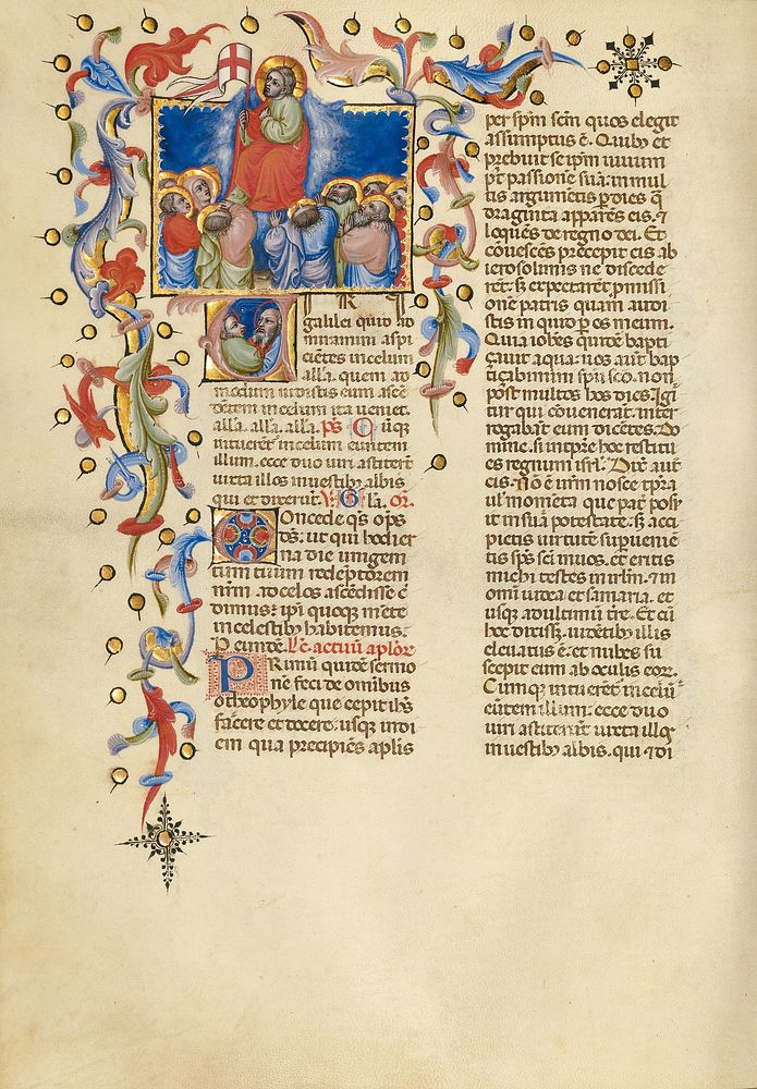 The Ascension; Initial V: Two Apostles by Master of the Brussels Initials