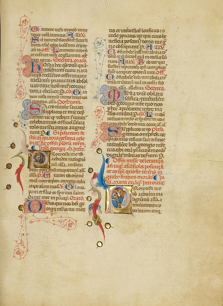 Initial P: Saint George; Initial P: Saint Mark by Master of the Brussels Initials