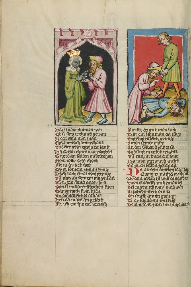 Moses Leaves Tabris, the King's Daughter, with a Magic Ring; Moses Killing an Egyptian