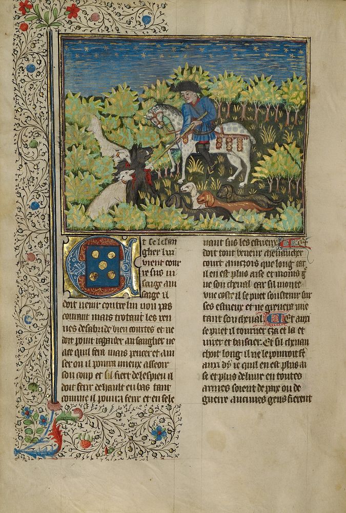 A Hunter and Dogs Killing a Wild Boar