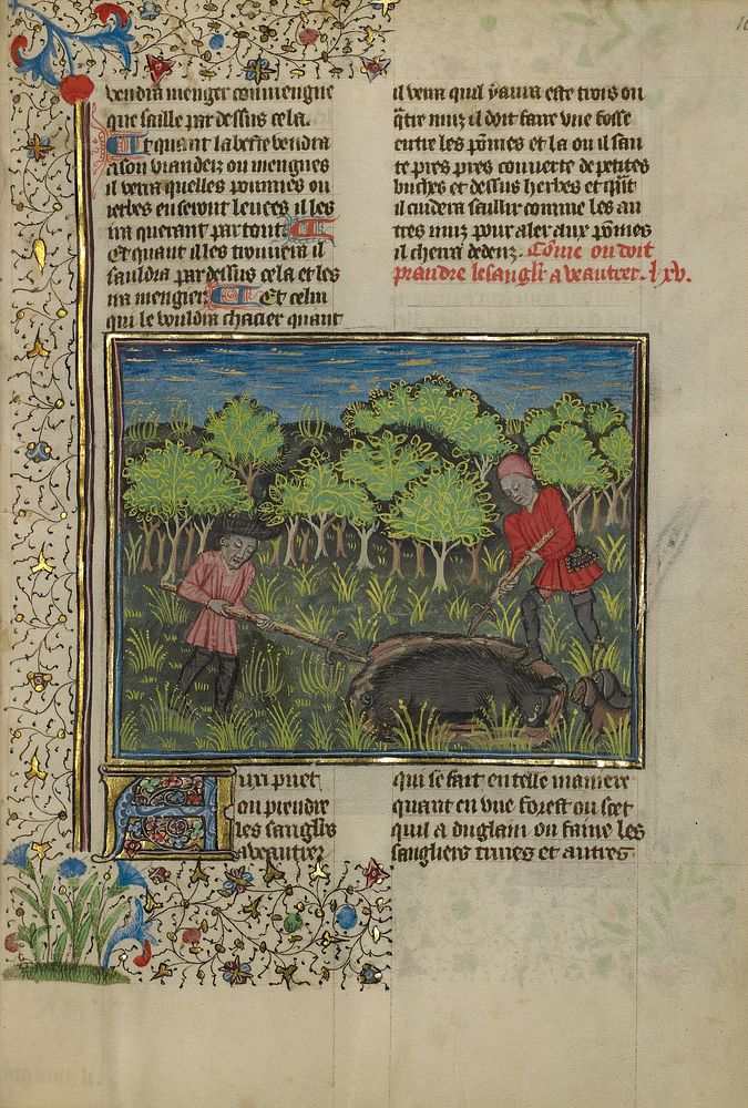 A Hunter Wounding a Wild Boar Caught in a Pit