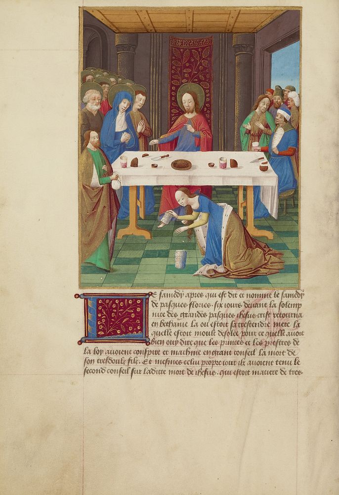 Mary Magdalene and Martha Inviting Christ and the Virgin to Dinner at the Home of Their Cousin Simon the Leper Where the…