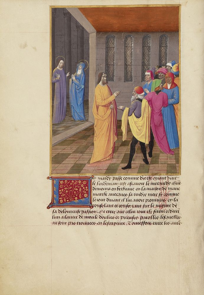 Judas Conspiring with the Jews and Christ Speaking to the Virgin by Master of Guillaume Lambert