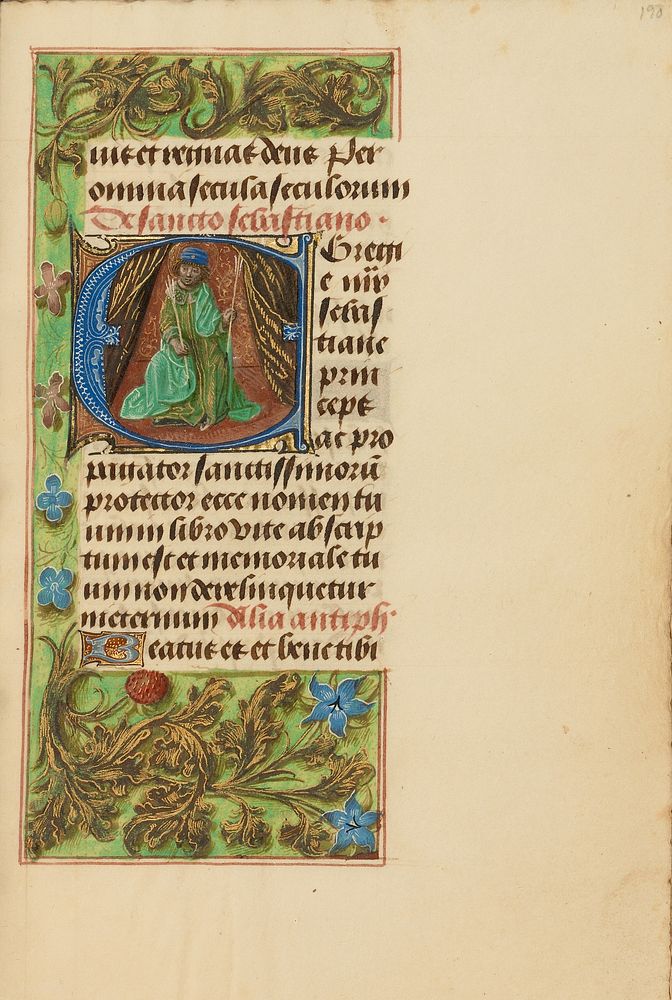 Initial E: Saint Sebastian by Master of the Dresden Prayer Book