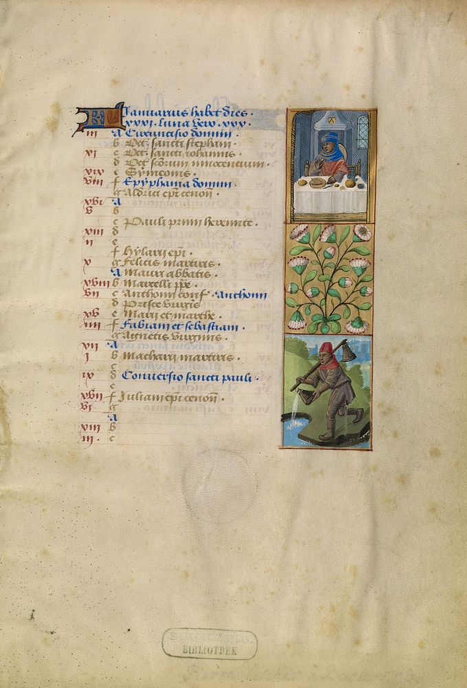 January Calendar Page; Feasting; Aquarius