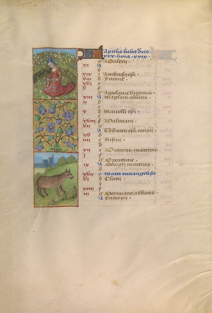 April Calendar Page; Picking Flowers; Taurus