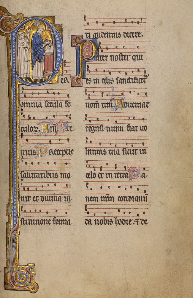 Initial P: A Priest and a Ministrant before an Altar