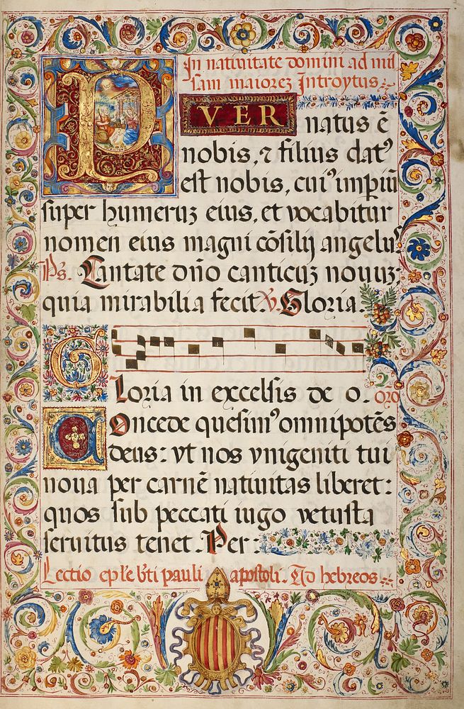 Initial P: The Adoration of the Christ Child by Fra Vincentius a Fundis