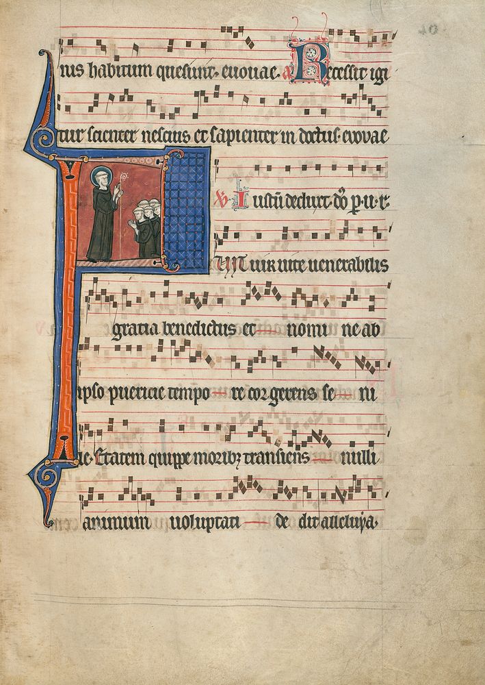 Initial F: Saint Benedict Blessing a Group of Monks