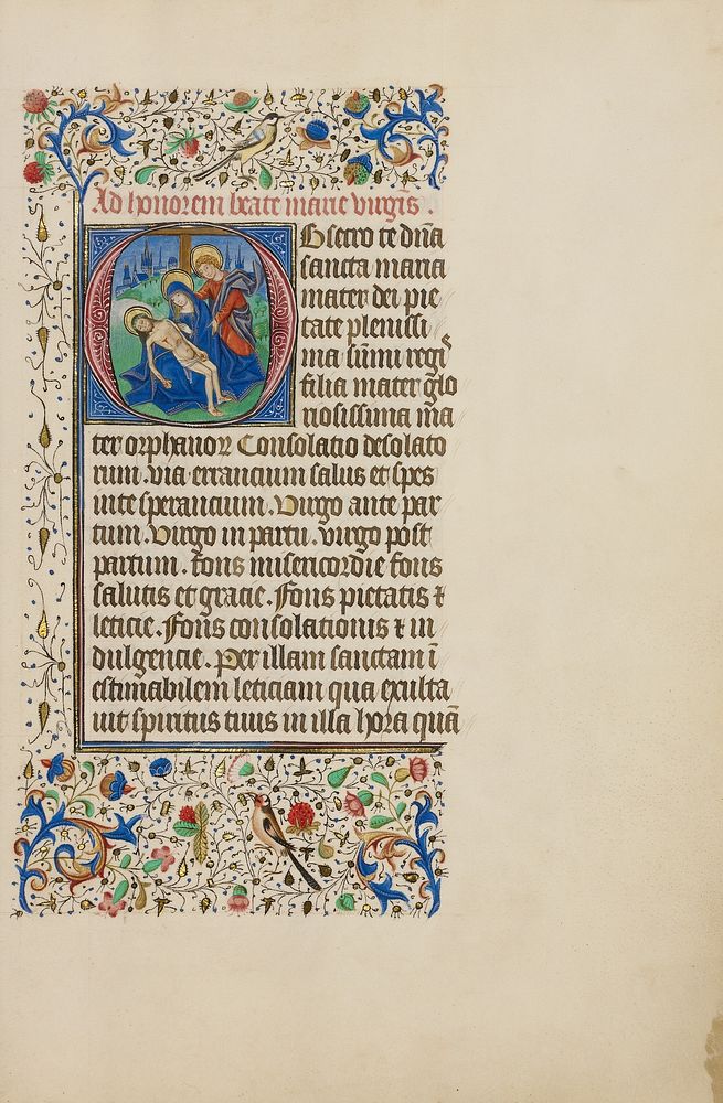 Initial O: The Pietà with Saint John the Evangelist by Master of the Llangattock Hours