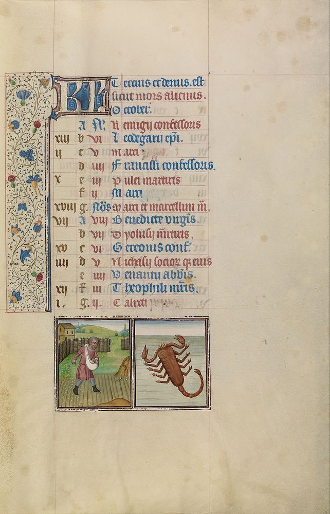 October Calendar Page; Sowing; Scorpio by Willem Vrelant