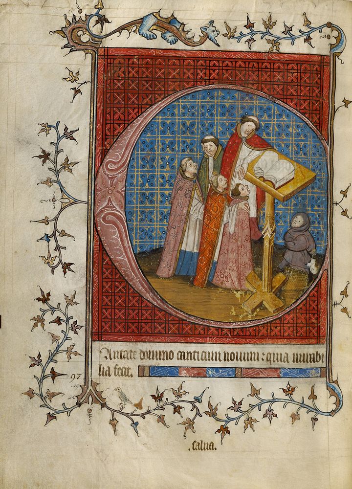 Initial C: Clerics Singing from a Choir Book