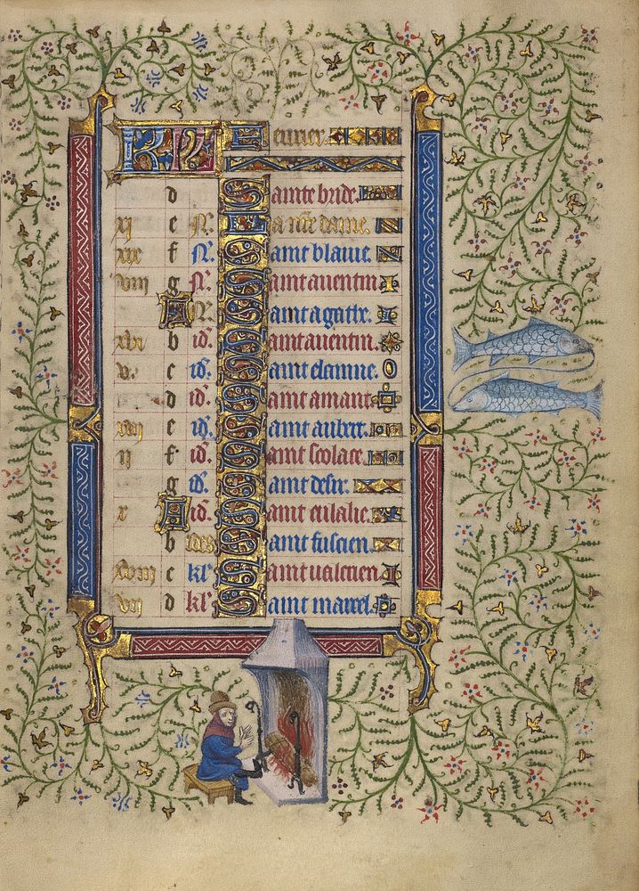 Calendar Page for February; Keeping Warm: Pisces by Egerton Master