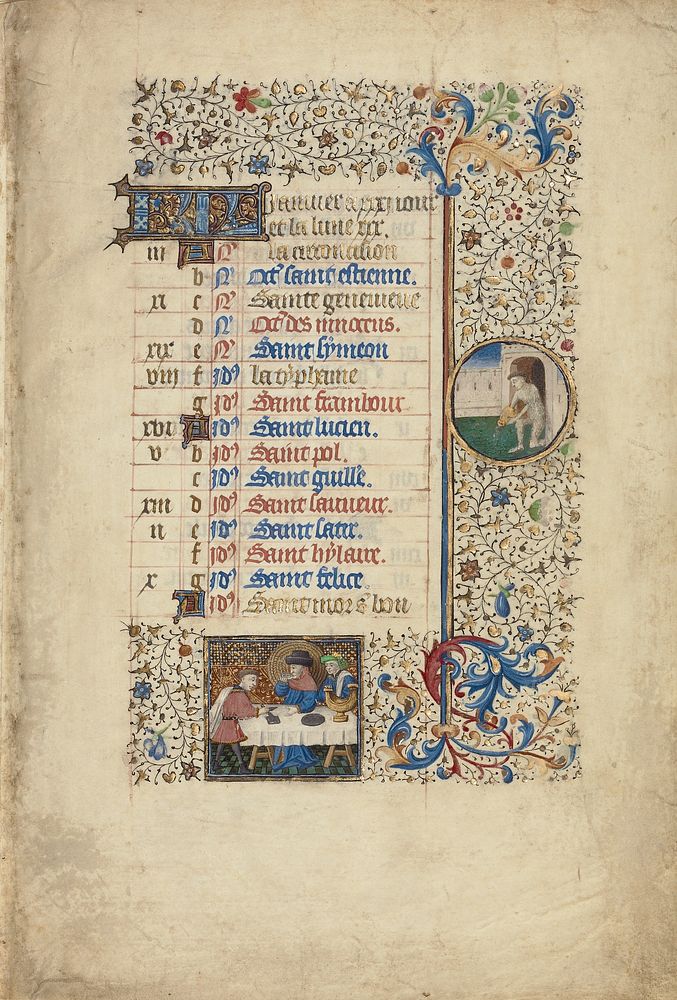 January Calendar Page; Feasting; Aquarius by Bedford Master