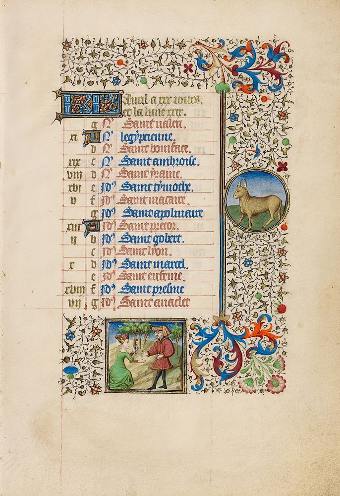 April Calendar Page; Picking Flowers; Taurus by Bedford Master