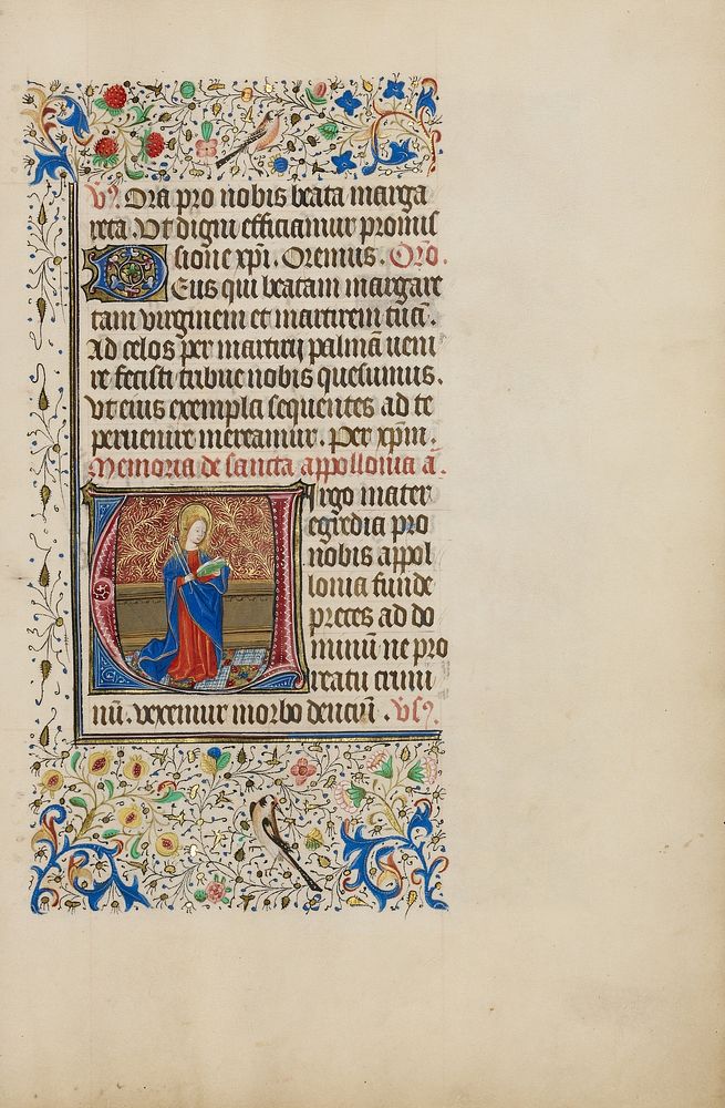 Initial V: Saint Apollonia with a Book and Tongs by Master of the Llangattock Hours