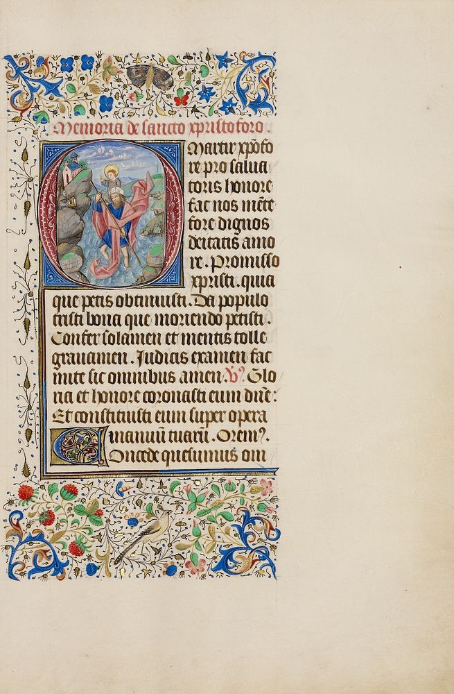 Initial O: Saint Christopher Carrying the Christ Child by Master of the Llangattock Hours
