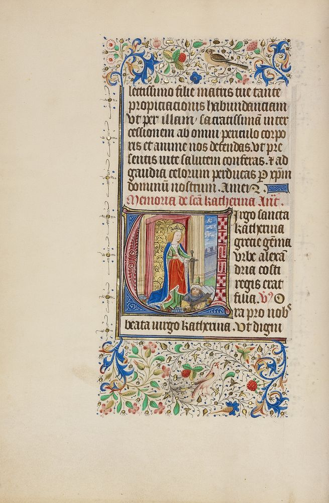 Initial V: Saint Catherine Holding a Sword over a King by Master of the Llangattock Hours