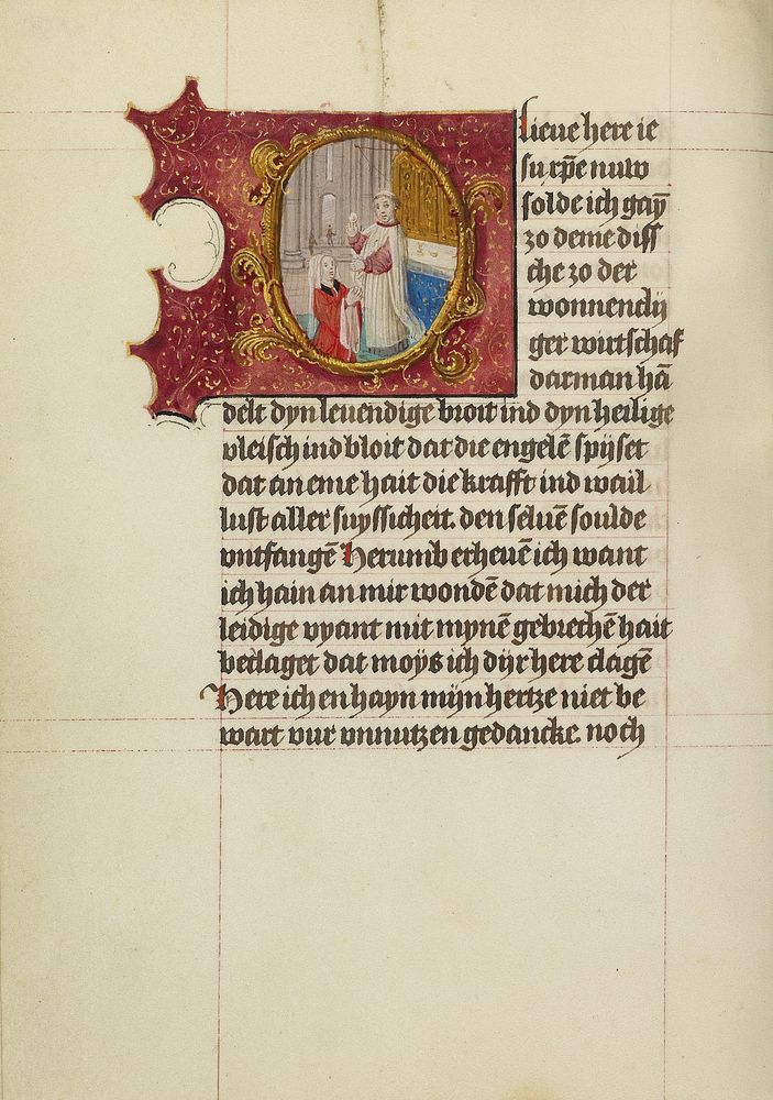 Initial O: A Woman Receiving Communion by Gerard Horenbout