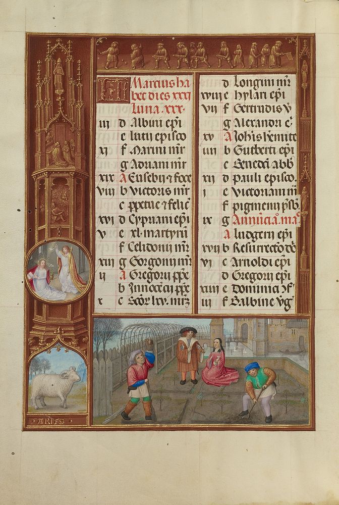 March Calendar Page; Gardening; Aries by Master of James IV of Scotland
