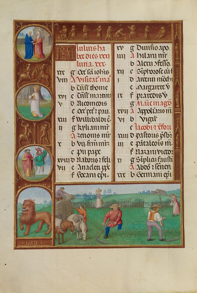 July Calendar Page; Mowing; Leo by Master of James IV of Scotland