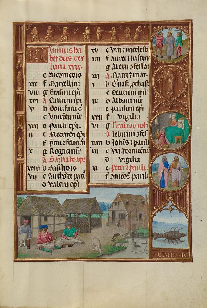 June Calendar Page; Sheepshearing; Cancer by Master of James IV of Scotland