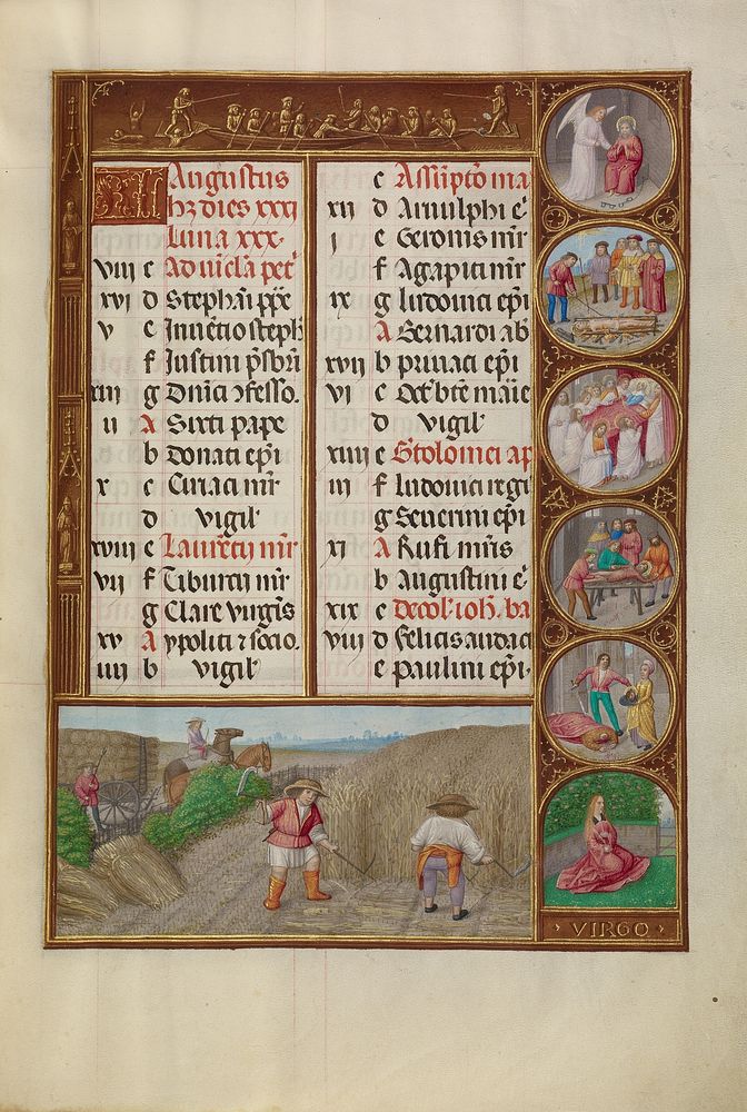 August Calendar Page; Reaping; Virgo by Master of James IV of Scotland