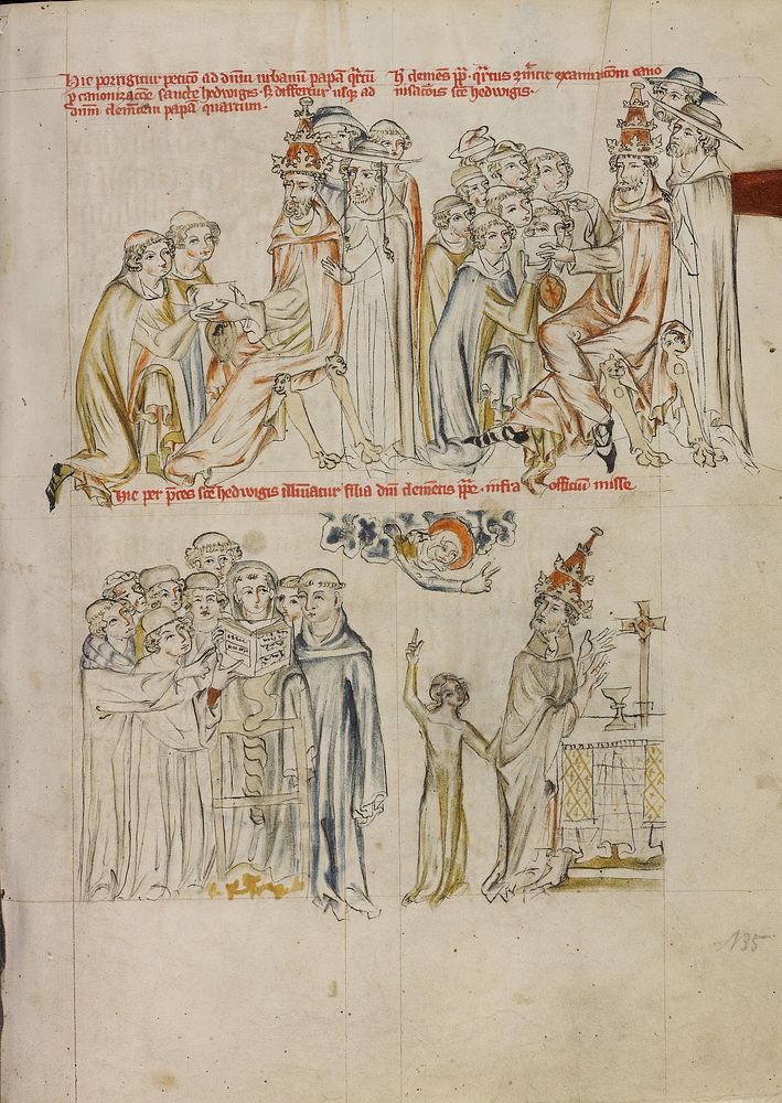 Two Clerics Requesting the Canonization of Saint Hedwig before Pope Urban IV; Pope Clement Requesting Saint Hedwig's…