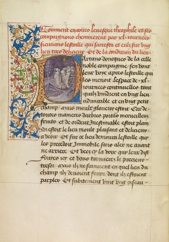 Initial P: Bishop Theophilus and His Companions Following a Star for Forty Days by Master of the Brussels Romuléon