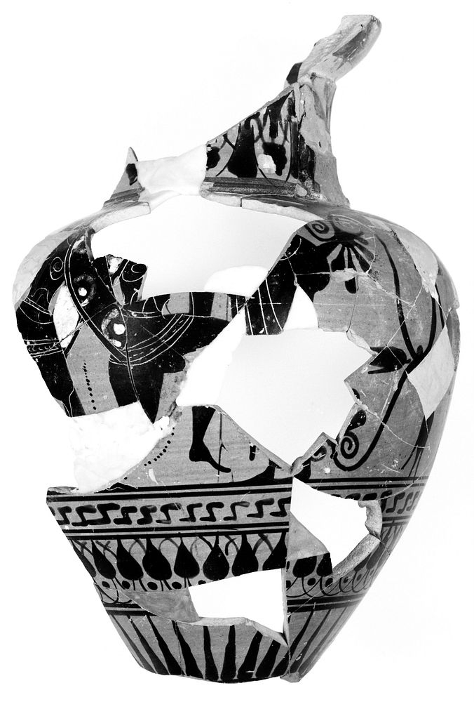 Attic Black-Figure Neck Amphora Fragment (comprised of 34 Joined Fragments)