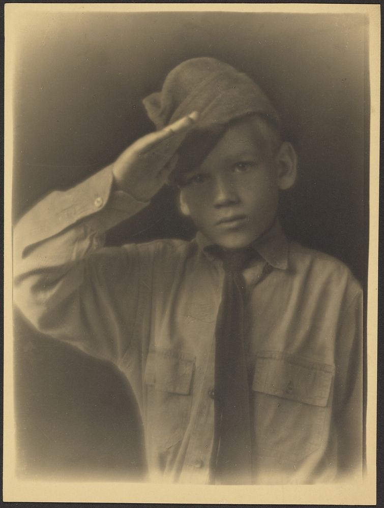Boy Dressed as Soldier Saluting by Louis Fleckenstein