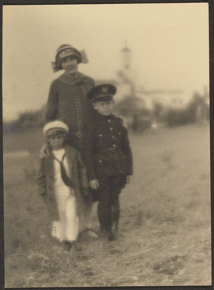 Florence and Her Two Boys in Military Outfits by Louis Fleckenstein