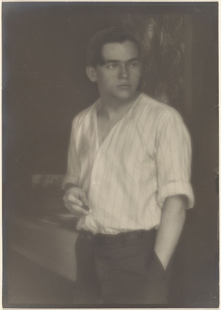 Portrait of a Young Man in Striped Shirt with Cigarette by Louis Fleckenstein