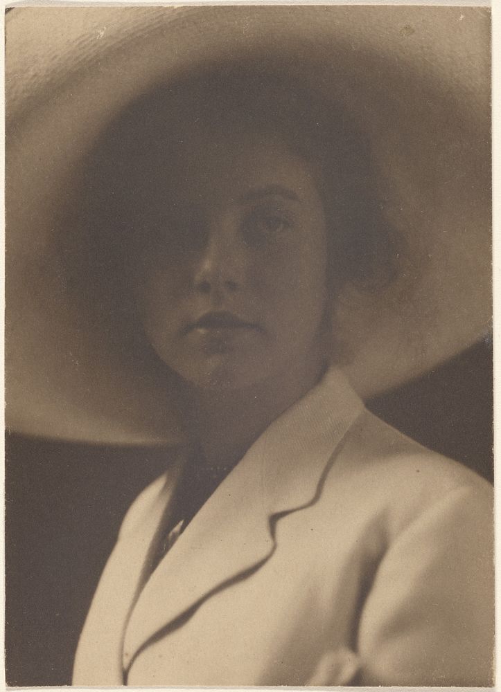 Portrait of a Woman with Large Straw Hat by Louis Fleckenstein
